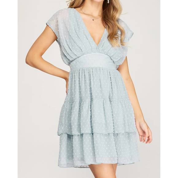 NEW SHE + SKY swiss dot tiered dress in light blue - Picture 1 of 3